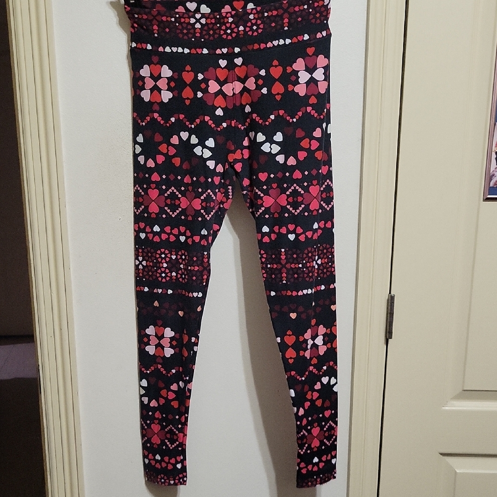 LuLaRoe Black and Pink Heart Pattern Leggings